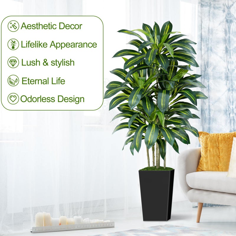Keeplush 5FT Artificial Dracaena Tree - High-Density Foliage Fake Plant with Black Tall Planter - Faux Yucca Floor Plant for Home Office Decor Indoor - Image 2