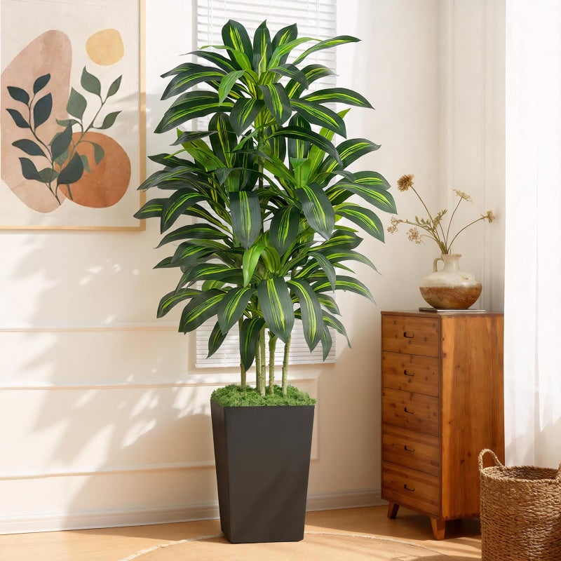 Keeplush 5FT Artificial Dracaena Tree - High-Density Foliage Fake Plant with Black Tall Planter - Faux Yucca Floor Plant for Home Office Decor Indoor - Image 1