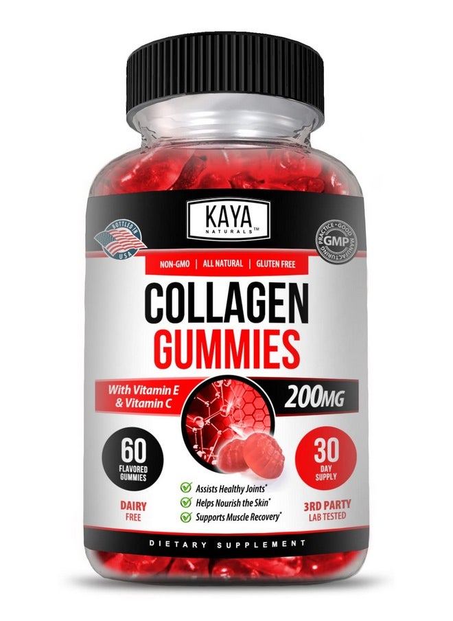 Kaya Naturals - Collagen Gummies For Men & Women Collagen Supplement ; Nature Made Collagen Gummies 1000Mg Of Hydrolyzed Collagen Vitamin C Selenium & Biotin Strawberry Flavor 60 Count Gummies - Image 1