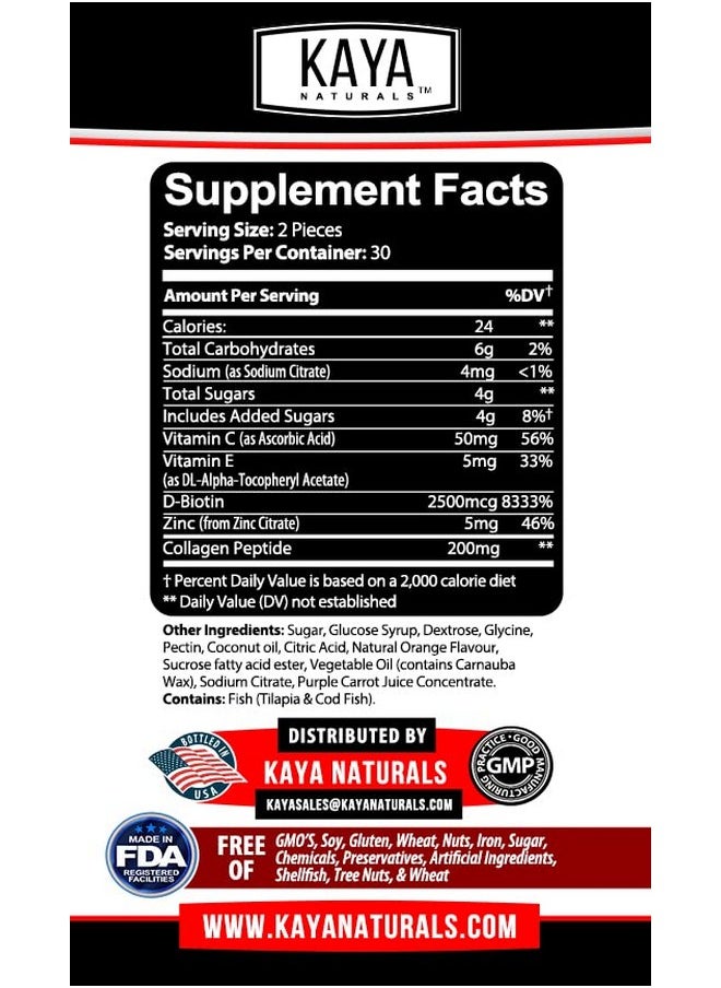 Kaya Naturals - Collagen Gummies For Men & Women Collagen Supplement ; Nature Made Collagen Gummies 1000Mg Of Hydrolyzed Collagen Vitamin C Selenium & Biotin Strawberry Flavor 60 Count Gummies - Image 1