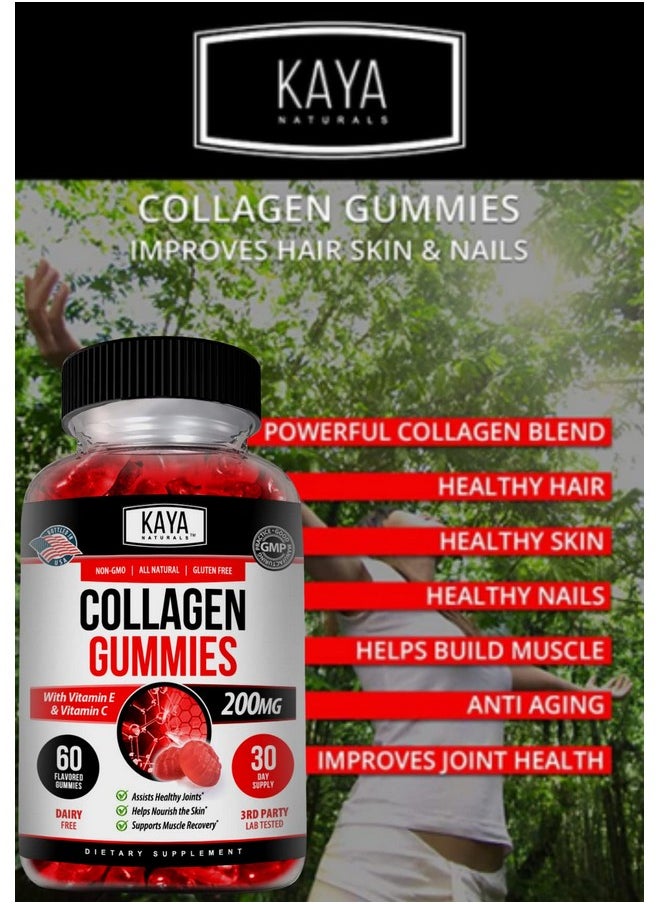 Kaya Naturals - Collagen Gummies For Men & Women Collagen Supplement ; Nature Made Collagen Gummies 1000Mg Of Hydrolyzed Collagen Vitamin C Selenium & Biotin Strawberry Flavor 60 Count Gummies - Image 1