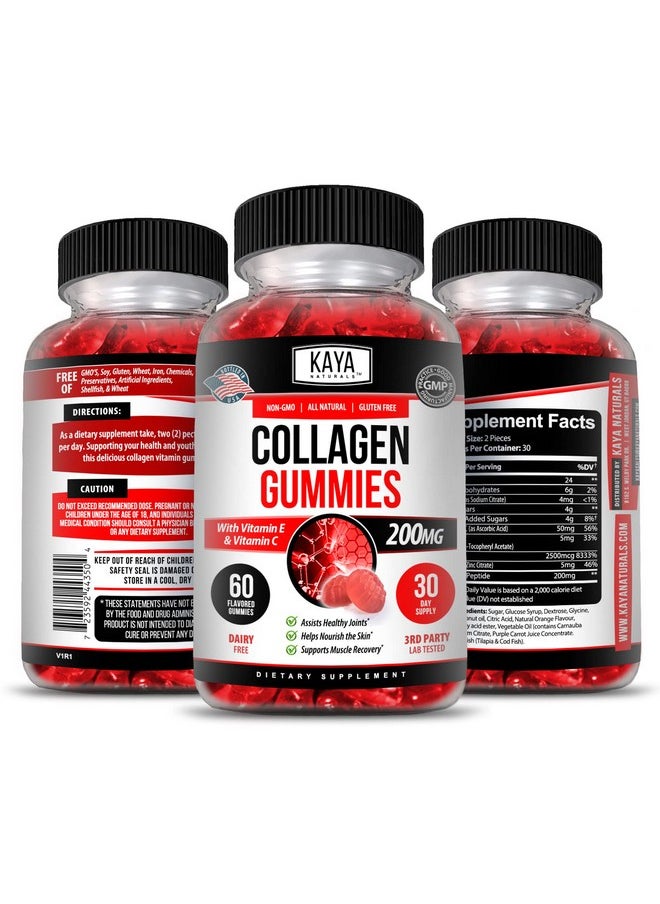 Kaya Naturals - Collagen Gummies For Men & Women Collagen Supplement ; Nature Made Collagen Gummies 1000Mg Of Hydrolyzed Collagen Vitamin C Selenium & Biotin Strawberry Flavor 60 Count Gummies - Image 1
