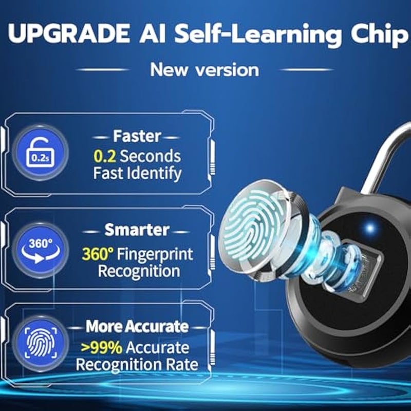 Small Fingerprint Lock, Gym Locker Lock with Fingerprint Bluetooth APP, Biometric Fingerprint Padlock with Keyless, Waterproof Smart Padlock for Locker School Suitcase Cabinet Storage - Image 4