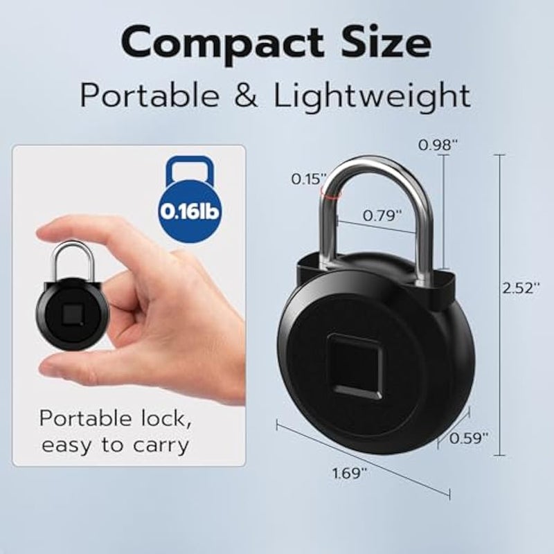 Small Fingerprint Lock, Gym Locker Lock with Fingerprint Bluetooth APP, Biometric Fingerprint Padlock with Keyless, Waterproof Smart Padlock for Locker School Suitcase Cabinet Storage - Image 5