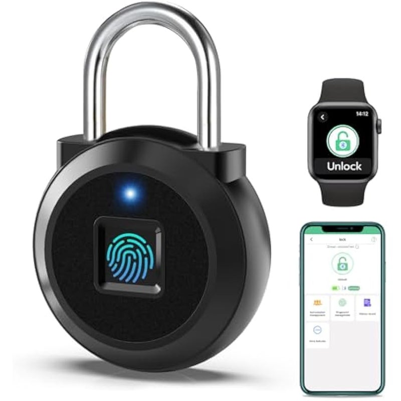 Small Fingerprint Lock, Gym Locker Lock with Fingerprint Bluetooth APP, Biometric Fingerprint Padlock with Keyless, Waterproof Smart Padlock for Locker School Suitcase Cabinet Storage - Image 1