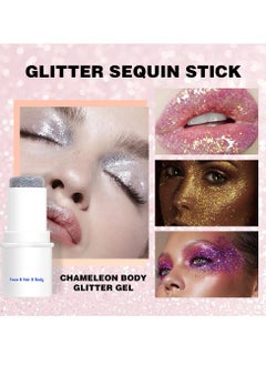 Mei Lifestyle Mermaid Sequins Chunky Glitter Gel Stick Festival Liquid Eyeshadow & Body Glitter for Women & Girls  - Image 2