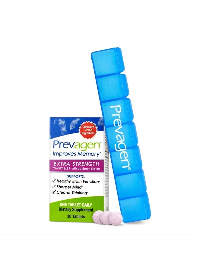 Prevagen Improves Memory - Extra Strength 20mg, 30 Chewables |Mixed Berry| with Apoaequorin & Vitamin D 7-Day Pill Minder | Brain Supplement for Better Brain Health - Image 1