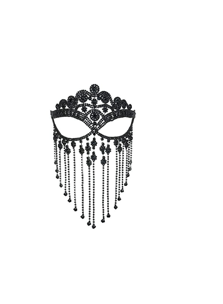 SOLARAE Tassel Mask chain for Women Fringe Masquerade Head Chain Rhinestone Face Jewelry for PartyCosplay - Image 1