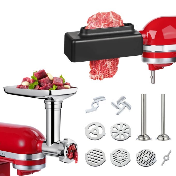 MEAT GRINDER ATTACHMENT AND MEAT TENDERIZER STAPLER TOOL COMPATIBLE WITH ALL KITCHEN AID STAND MIXER MODELS FOOD PROCESSING ACCESSORIES