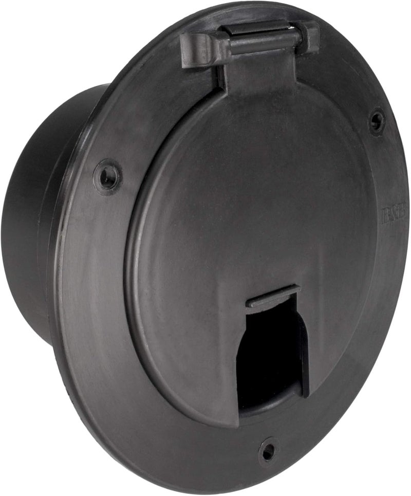 RecPro RV Black Power Cord Hatch Cover | UV-Stabilized Plastic | Snap Lock Door | Accepts up to 50 Amp Cord | Made in America - Image 1