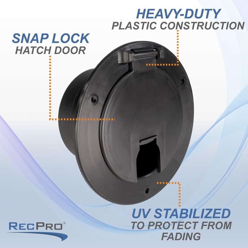 RecPro RV Black Power Cord Hatch Cover | UV-Stabilized Plastic | Snap Lock Door | Accepts up to 50 Amp Cord | Made in America - Image 4