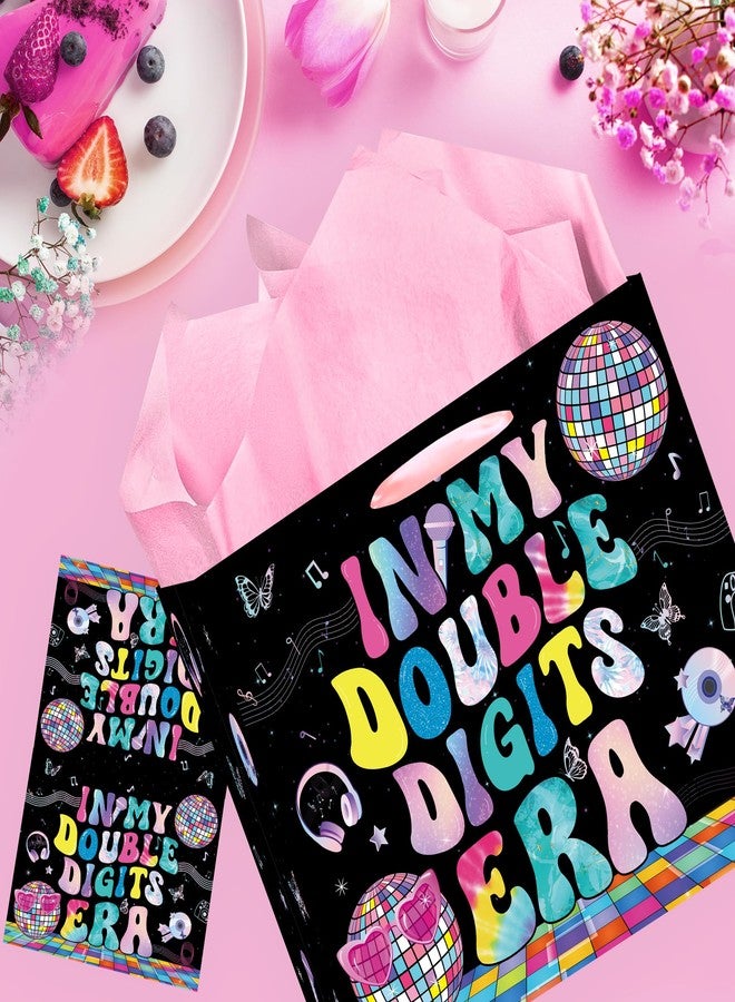 EoBeCy Large 10th Birthday Gift Bags for Girls, In My Double Digits Era Gift Bag with Tissue Paper and Card, Double Digits Wrapping Paper for 10 Year Old Birthday Decorations - Image 2