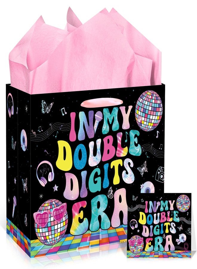 EoBeCy Large 10th Birthday Gift Bags for Girls, In My Double Digits Era Gift Bag with Tissue Paper and Card, Double Digits Wrapping Paper for 10 Year Old Birthday Decorations - Image 1