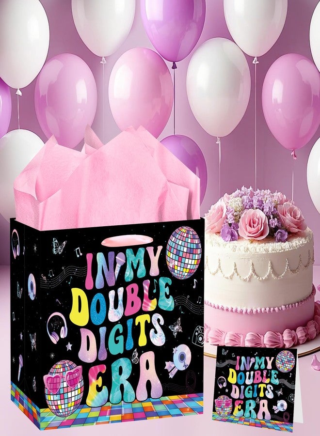 EoBeCy Large 10th Birthday Gift Bags for Girls, In My Double Digits Era Gift Bag with Tissue Paper and Card, Double Digits Wrapping Paper for 10 Year Old Birthday Decorations - Image 5