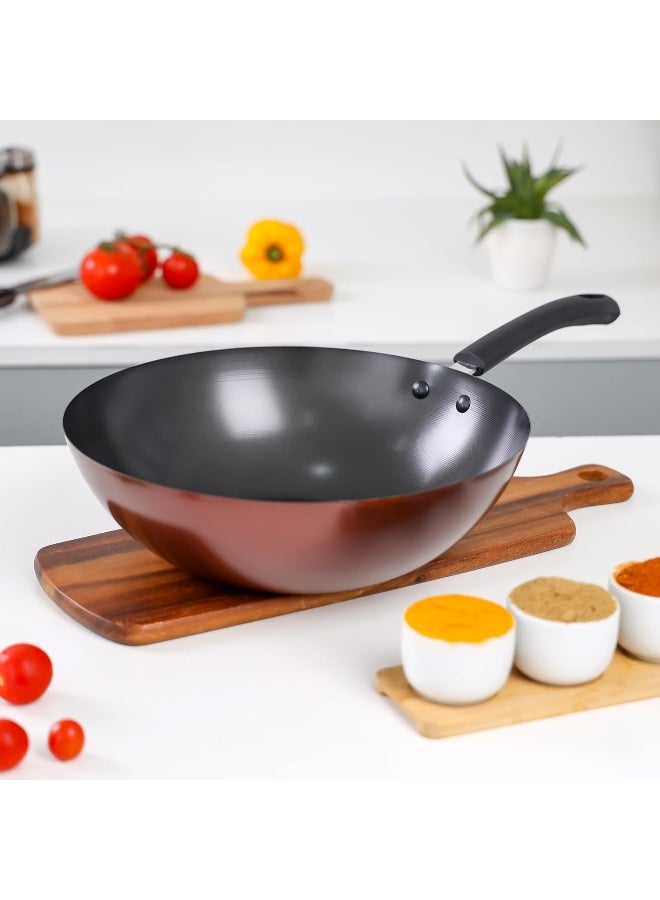 DELCASA مقلاة ديلكاسا غير لاصقة من الفولاذ الكربوني مع مقبض مقاوم للحرارة، بحجم 30 سم، أسود/مارون - Image 1