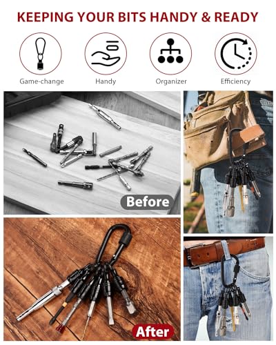 katerk 6pcs Bit Holder with Carabiner Socket for Mens Gift, 1/4 inch Hex Shank Aluminum Alloy Screwdriver Bit Holders, Quick Release Easy Change Impact Driver Drill Bit Keychain Extension (Black) - Image 5