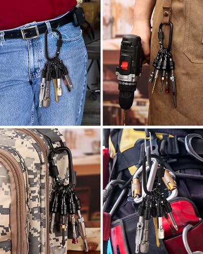 katerk 6pcs Bit Holder with Carabiner Socket for Mens Gift, 1/4 inch Hex Shank Aluminum Alloy Screwdriver Bit Holders, Quick Release Easy Change Impact Driver Drill Bit Keychain Extension (Black) - Image 4