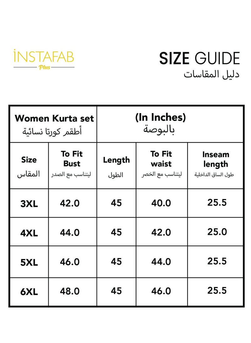 Instafab Plus Women's Indigo Blue Indie Leaf-Lined Imprint Kurta Set For Ethnic Wear | V-Neck, Long Flared Sleeves | Floral Placement Print Plain Fabric | 2 Piece Kurta Set For Casual & Evening Wear - Image 4