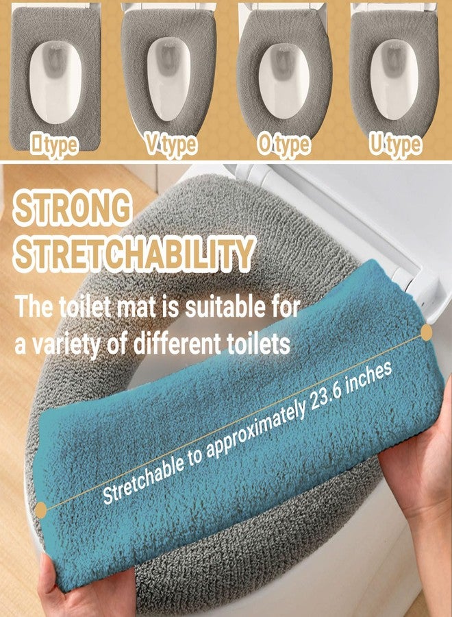NGETC Soft Warm Cushioned Toilet Seat Cover Thicker Bathroom Toilet Seat Cover Pads Stretchable Washable Fiber Cloth Reusable Easy-Install Toilet Lid Seat Cover (azure with Handle) - Image 4