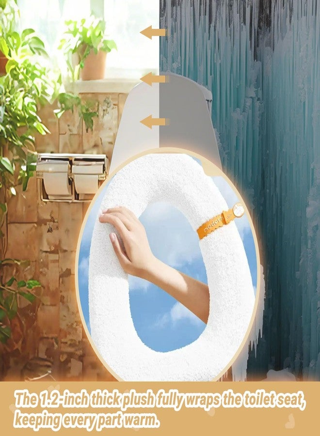 NGETC Soft Warm Cushioned Toilet Seat Cover Thicker Bathroom Toilet Seat Cover Pads Stretchable Washable Fiber Cloth Reusable Easy-Install Toilet Lid Seat Cover (azure with Handle) - Image 2