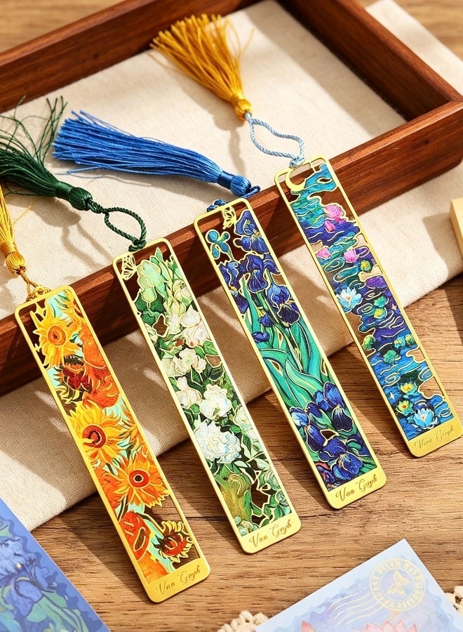 Van Gogh 4 PCS Van Gogh Oil Painting Retro Bookmarks With Tassel Durable Page Markers Gift for Book Lovers Readers Students Teachers - Image 2