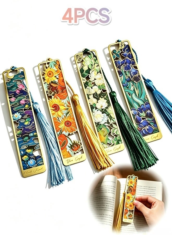 Van Gogh 4 PCS Van Gogh Oil Painting Retro Bookmarks With Tassel Durable Page Markers Gift for Book Lovers Readers Students Teachers - Image 1