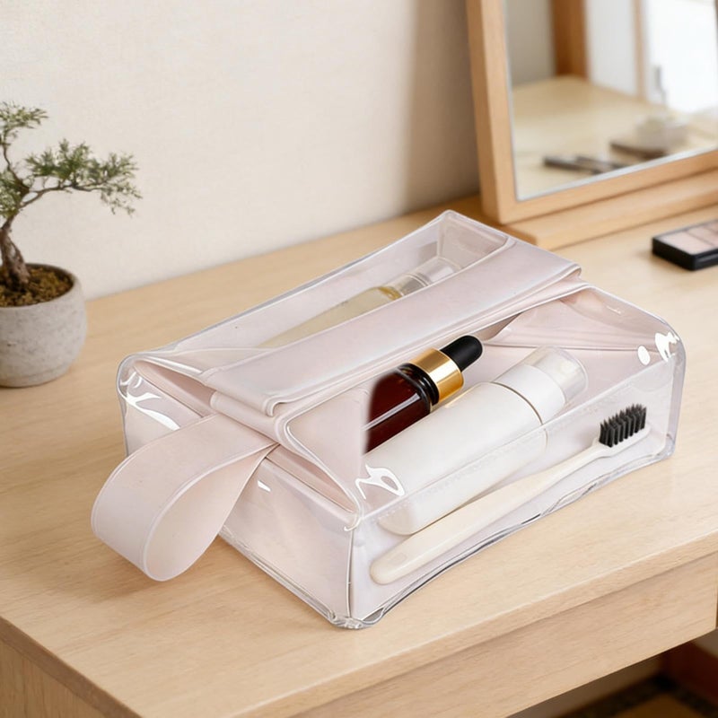 Beige Magnetic Closure Travel Toiletry Bag Makeup Organizer For Women Men - Image 3