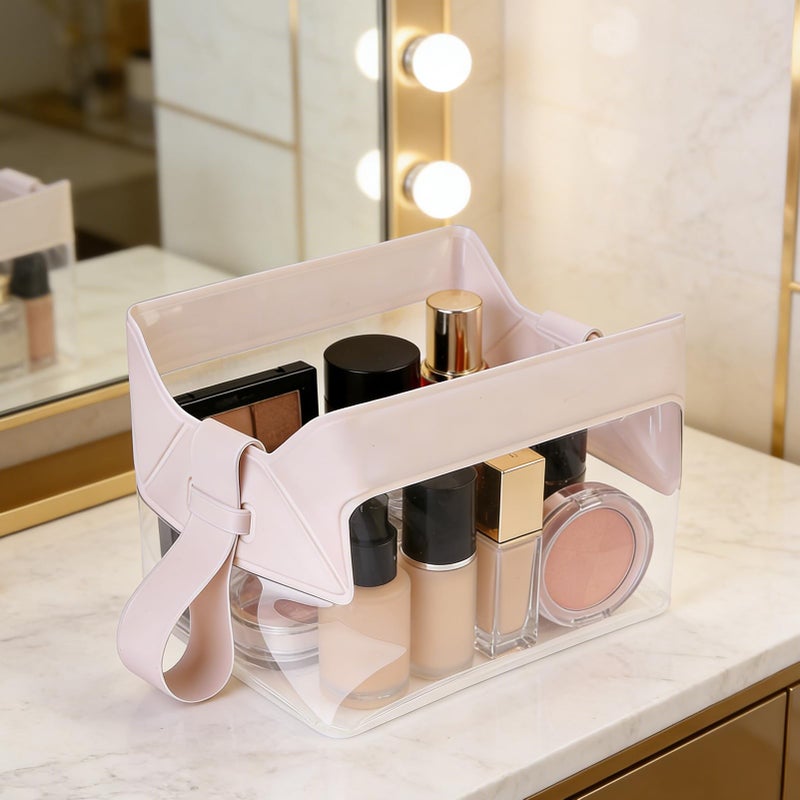 Beige Magnetic Closure Travel Toiletry Bag Makeup Organizer For Women Men - Image 4