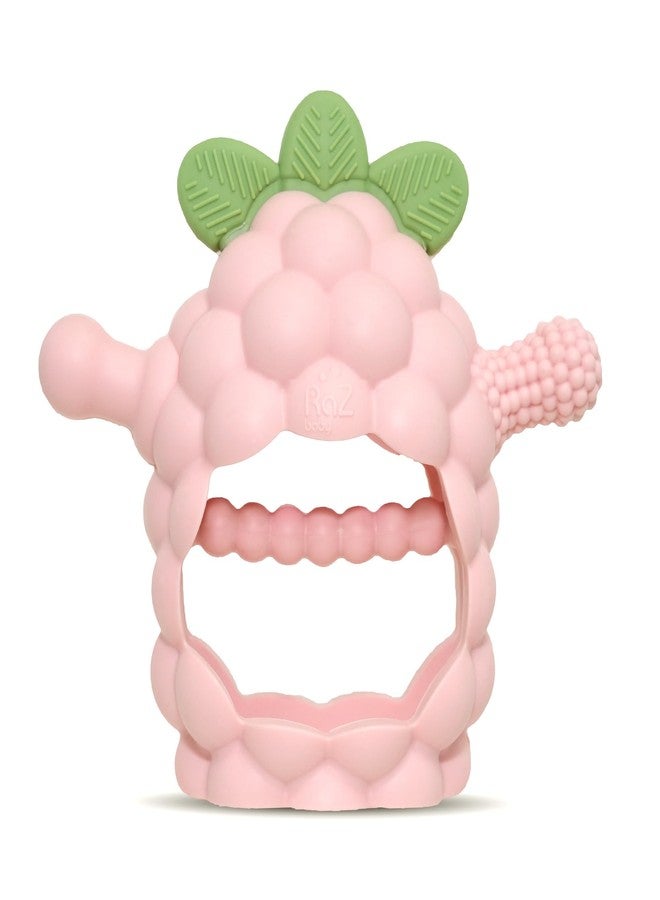 RaZbaby RaZberry Grip Silicone Teether Toy for 3M+ | Drop Resistant Hand Held Teether for Babies and Infants - Designed by Nature with Our Patented BerryBumps Multitextured Design | 3M+, Pink - Image 1