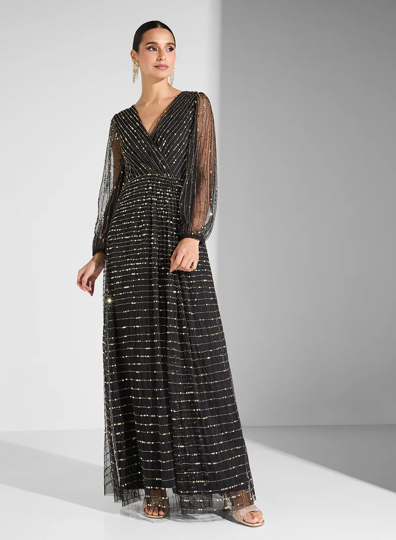 Namshi x Embellished Dress Sheer Sleeve