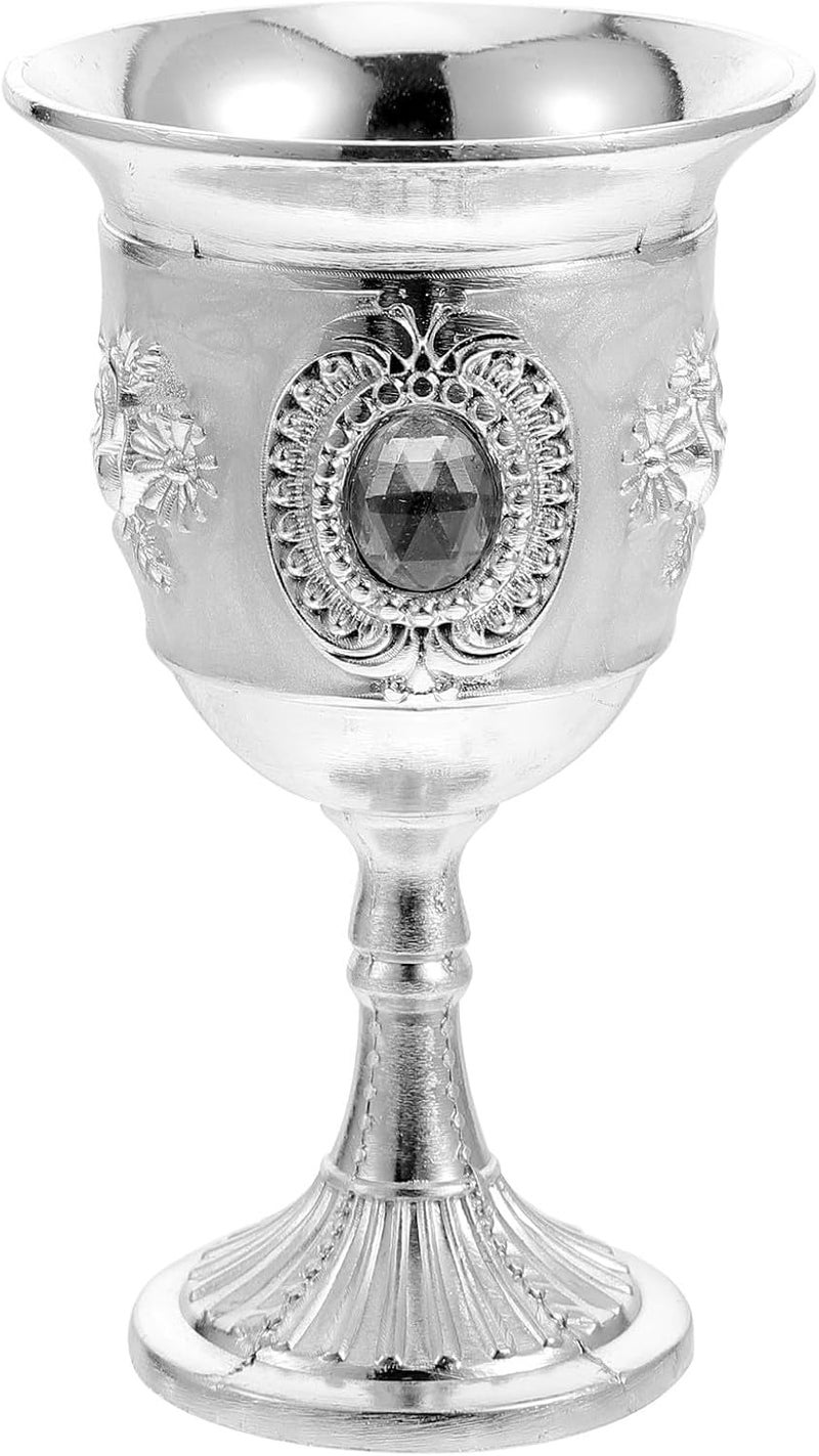 Retro Small Goblet Wine Glass Silver White Floral Design Vintage Drinking Cup for Home and Bar Use - Image 1