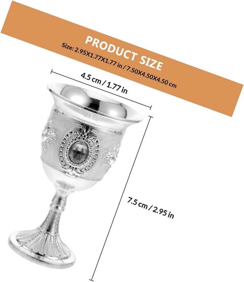 Retro Small Goblet Wine Glass Silver White Floral Design Vintage Drinking Cup for Home and Bar Use - Image 2