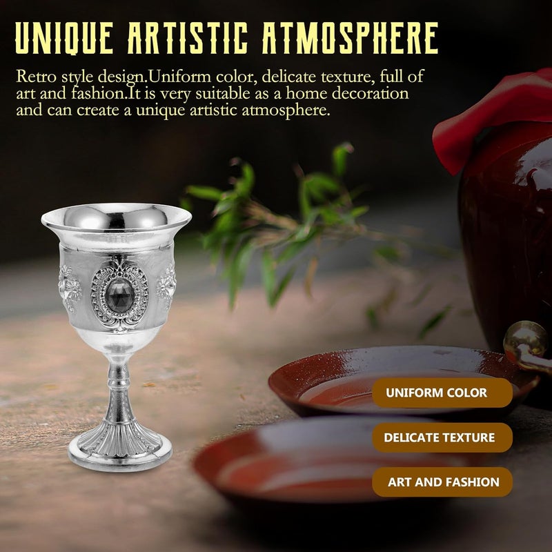 Retro Small Goblet Wine Glass Silver White Floral Design Vintage Drinking Cup for Home and Bar Use - Image 4