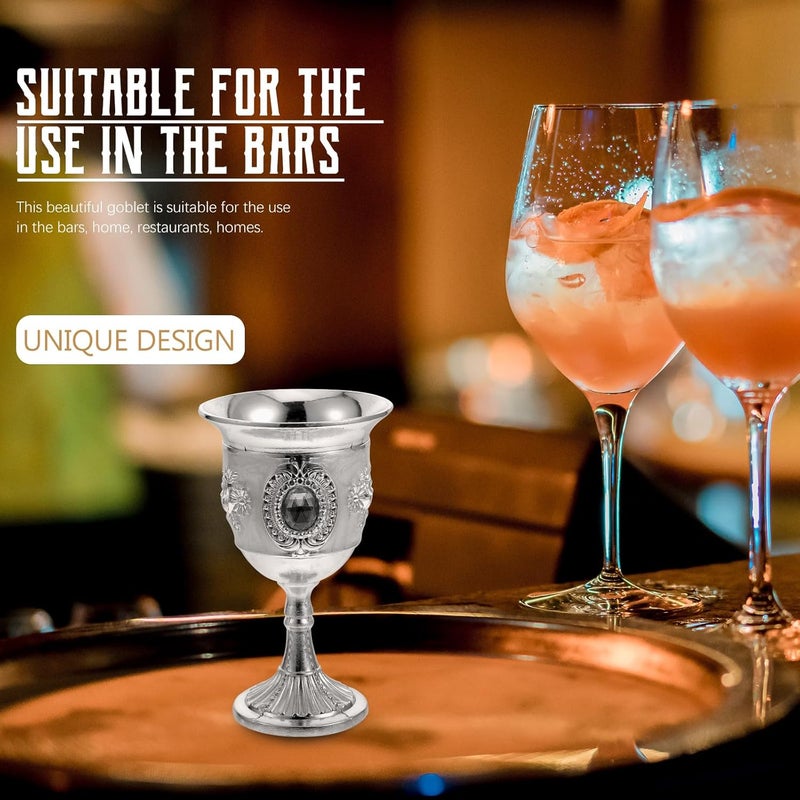 Retro Small Goblet Wine Glass Silver White Floral Design Vintage Drinking Cup for Home and Bar Use - Image 5