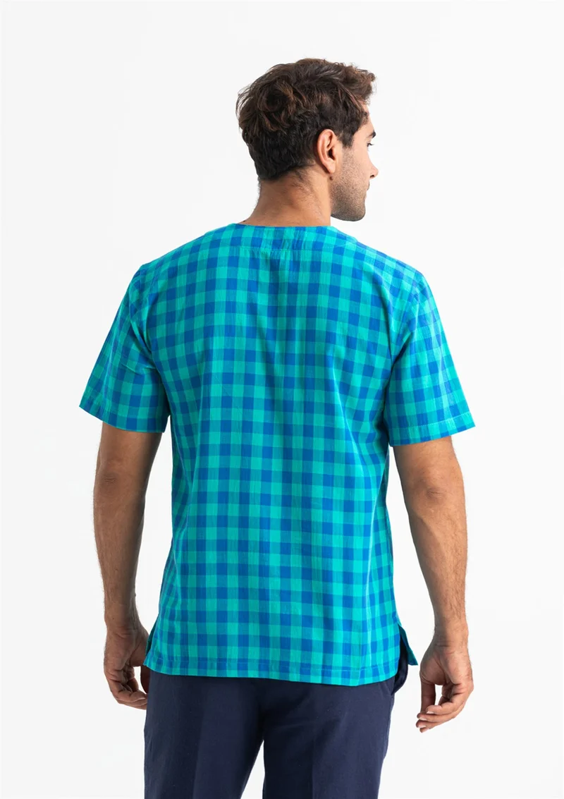 اليش شيل بيزي Short Sleeve Şile Cloth Staple Men Tshirt Mint Check 3033