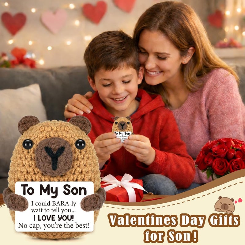 Vivagifts Gifts for Son from Mom Dad, Easter Baskets Stuffers for Teen Boy Son Easter Egg Fillers I Love You Son Graduation Fathers Day Birthday Gift for College Sons, Crochet Animals Capybara for Son in Law - Image 2