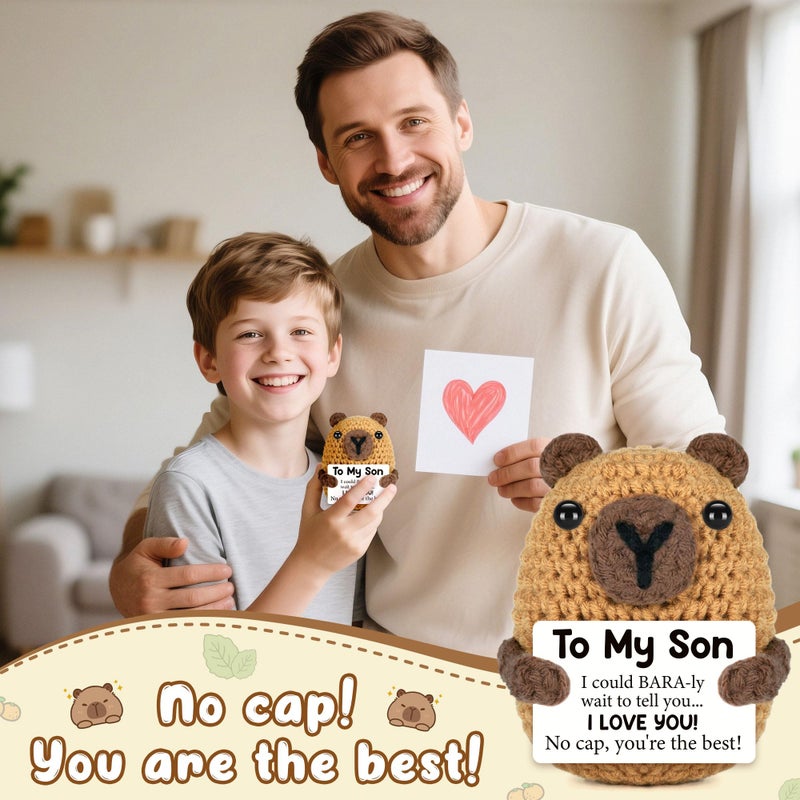 Vivagifts Gifts for Son from Mom Dad, Easter Baskets Stuffers for Teen Boy Son Easter Egg Fillers I Love You Son Graduation Fathers Day Birthday Gift for College Sons, Crochet Animals Capybara for Son in Law - Image 5