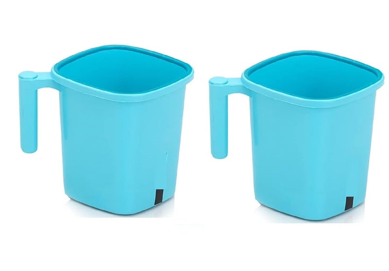 Foliam Foliam Square Mug Plastic Bath Mug Set of 2 Pcs Durable Long Lasting Quality Bathroom Set Aero Blue - Image 1