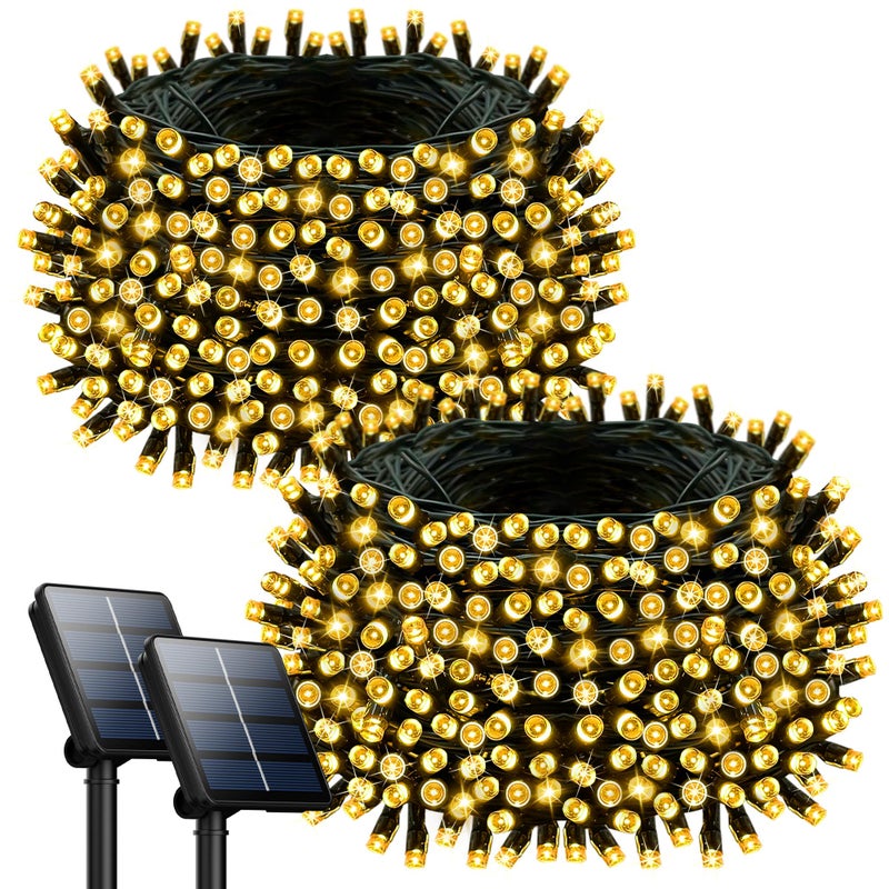 2 Pack Solar String Lights Outdoor, 200 LED Extra-Long 72FT Solar Powered Lights with 8 Lighting Modes, Waterproof Outdoor Lighting Decoration for Garden, Patio, Balcony, Xmas, Wedding, Party