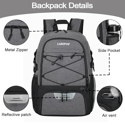 LARIPOP Basketball Bag,Basketball Backpack with Shoe Compartment and Ball Holder,Sport Bags for Soccer,Volleyball,Swim,Gym,Travel,School - Image 4