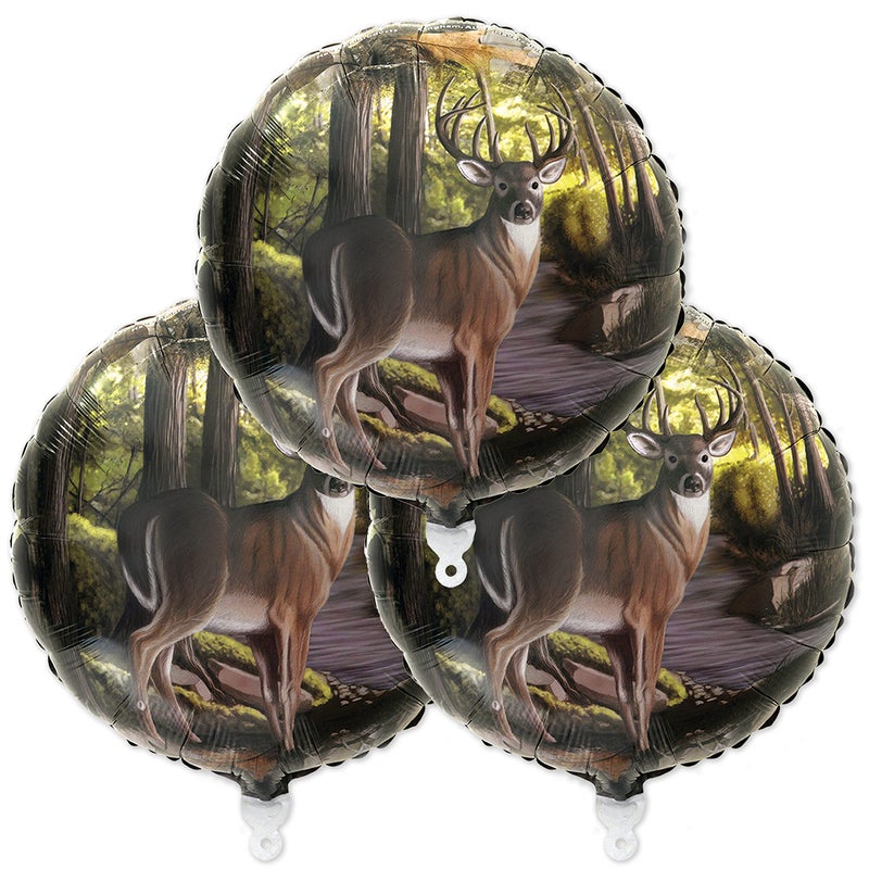 Havercamp Buck Party Balloons 3 pcs 3 Deer 18 Mylar Balloons in Next Camo pattern Camouflage Motif with Beautiful Buck Great for Hunter Themed Party Birthdays Graduations Fathers Day - Image 3