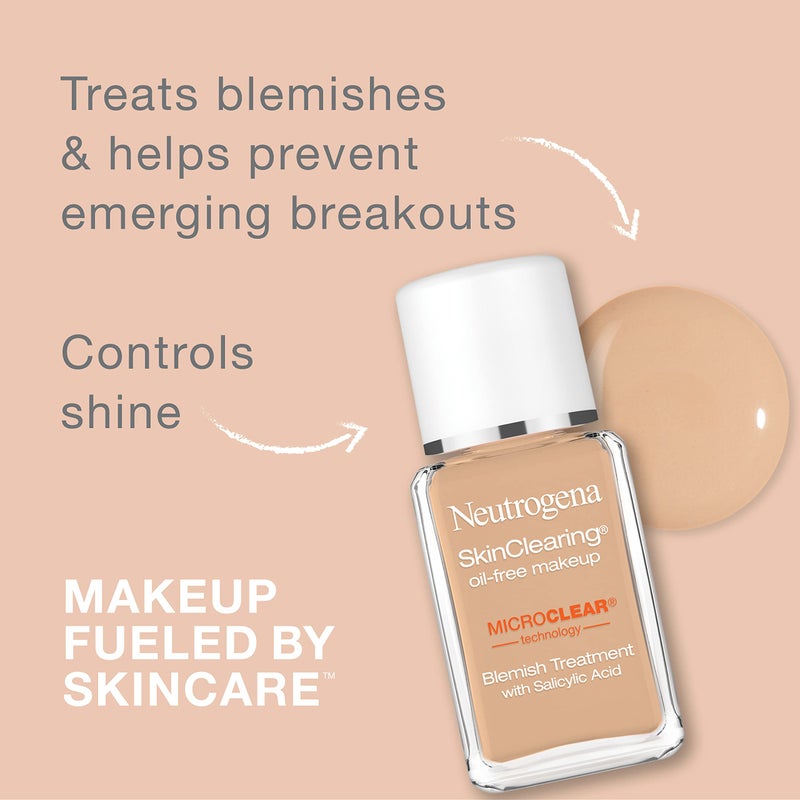 Neutrogena SkinClearing Oil-Free Acne and Blemish Fighting Liquid Foundation with Salicylic Acid Acne Medicine, Shine Controlling, for Acne Prone Skin, 80 Medium Beige, 1 fl. oz - Image 2