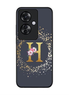 Stylizedd Rugged Black edge case for Oppo Reno11 F / Oppo F25 Pro 5G, Slim fit Soft Cover - Custom Monogram Initial Letter Floral Pattern Alphabet - H (Grey)  - Image 1
