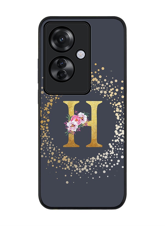 Stylizedd Rugged Black edge case for Oppo Reno11 F / Oppo F25 Pro 5G, Slim fit Soft Cover - Custom Monogram Initial Letter Floral Pattern Alphabet - H (Grey) - Image 1