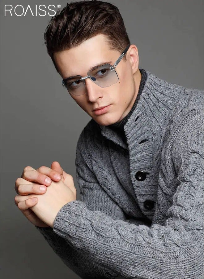 رويس نظارة شمسية مربعة بدون إطار للرجال، نظارة الشمس الواقية من الأشعة فوق البنفسجية 400، ظلال شمس مضادة للوهج عصرية للرجال مناسبة للقيادة وصيد الأسماك والسفر، رمادي فضي، 60 مم - Image 2