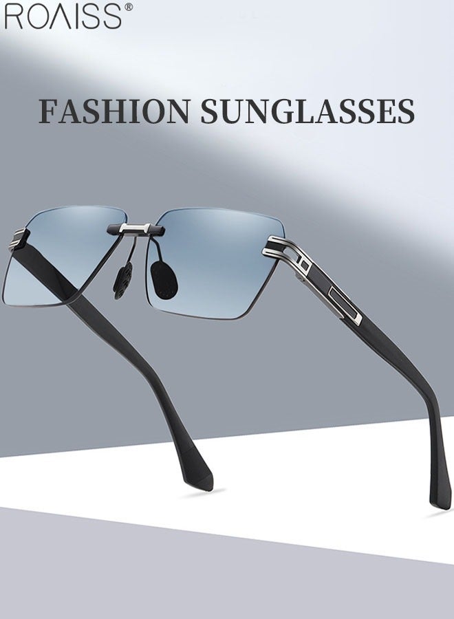 رويس نظارة شمسية مربعة بدون إطار للرجال، نظارة الشمس الواقية من الأشعة فوق البنفسجية 400، ظلال شمس مضادة للوهج عصرية للرجال مناسبة للقيادة وصيد الأسماك والسفر، رمادي فضي، 60 مم - Image 3