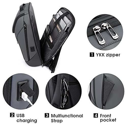 BANGE Business Smart Backpack Waterproof fit 15.6 Inch Laptop Backpack with USB Charging Port,Travel Durable Backpack (Grey) - Image 3