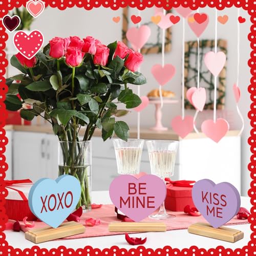 Yousoontic 6 Pcs Valentines Day Heart Wood Sign Love Heart Candy Tabletop Centerpiece Colorful Conversation Hearts Wooden Block Table Decorations for Wedding Party Office Tiered Tray Home Shelf Gift - Image 4