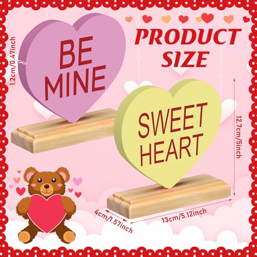 Yousoontic 6 Pcs Valentines Day Heart Wood Sign Love Heart Candy Tabletop Centerpiece Colorful Conversation Hearts Wooden Block Table Decorations for Wedding Party Office Tiered Tray Home Shelf Gift - Image 2
