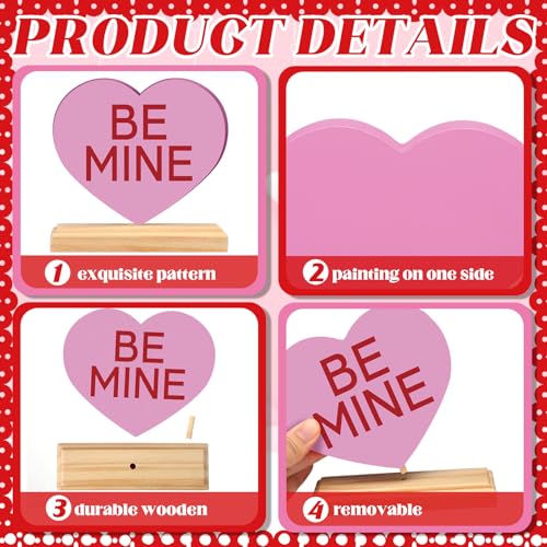 Yousoontic 6 Pcs Valentines Day Heart Wood Sign Love Heart Candy Tabletop Centerpiece Colorful Conversation Hearts Wooden Block Table Decorations for Wedding Party Office Tiered Tray Home Shelf Gift - Image 5